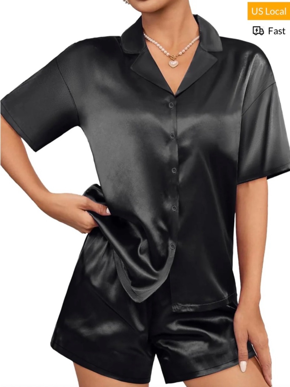 Ekouaer Silk Satin Pajamas Set Short Sleeve 2 Piece Pjs Set